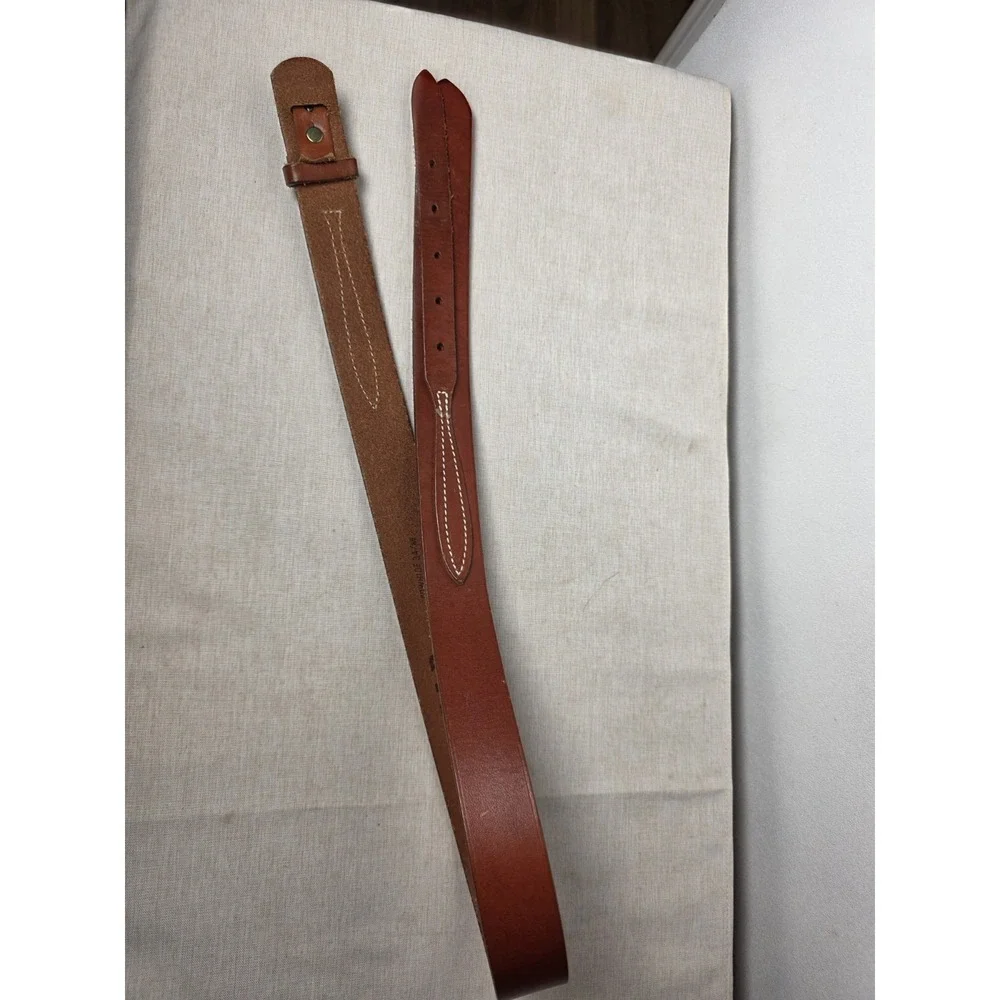 LL Bean Leather Belt Brown Tan Size 34 Equestrian Made USA Double Detail Cow
